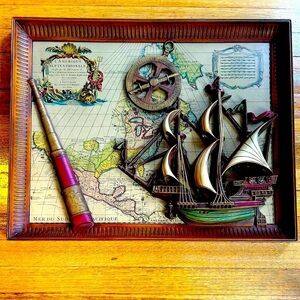 Midcentury 3D Map Shadow Box | Nautical & Historical Wall Art Sanson L’Amérique